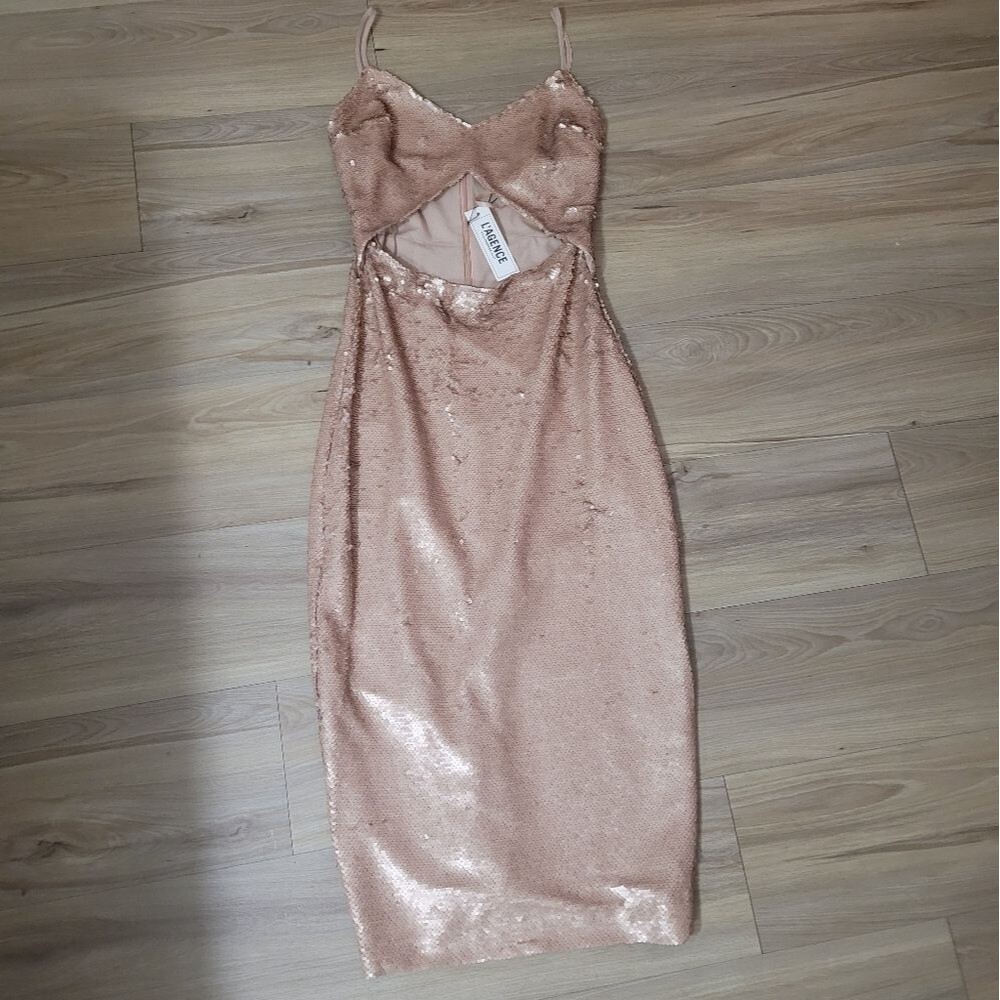 NWT L'AGENCE Sequin Cutout Dress Luxe Party Baddie Glam Midi Size 2